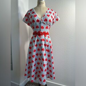 Unique Vintage Framed Hearts Print Swing Dress